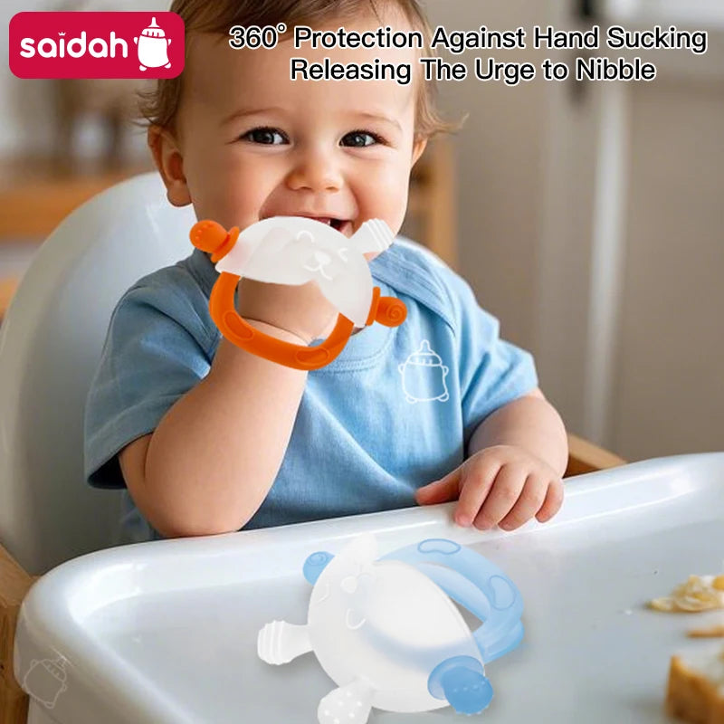 Bunny-Shaped Silicone Teether with Full-Hand Grip for Babies