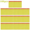 A set of 100 yellow electric gatling gun toy bullets with soft suction cups.