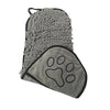 A gray, textured pet bath towel with a paw print design for dogs and cats.