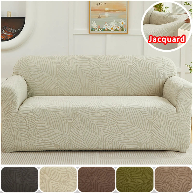 Jacquard Leaf Pattern Stretch Sofa Cover with Non-Slip Backing