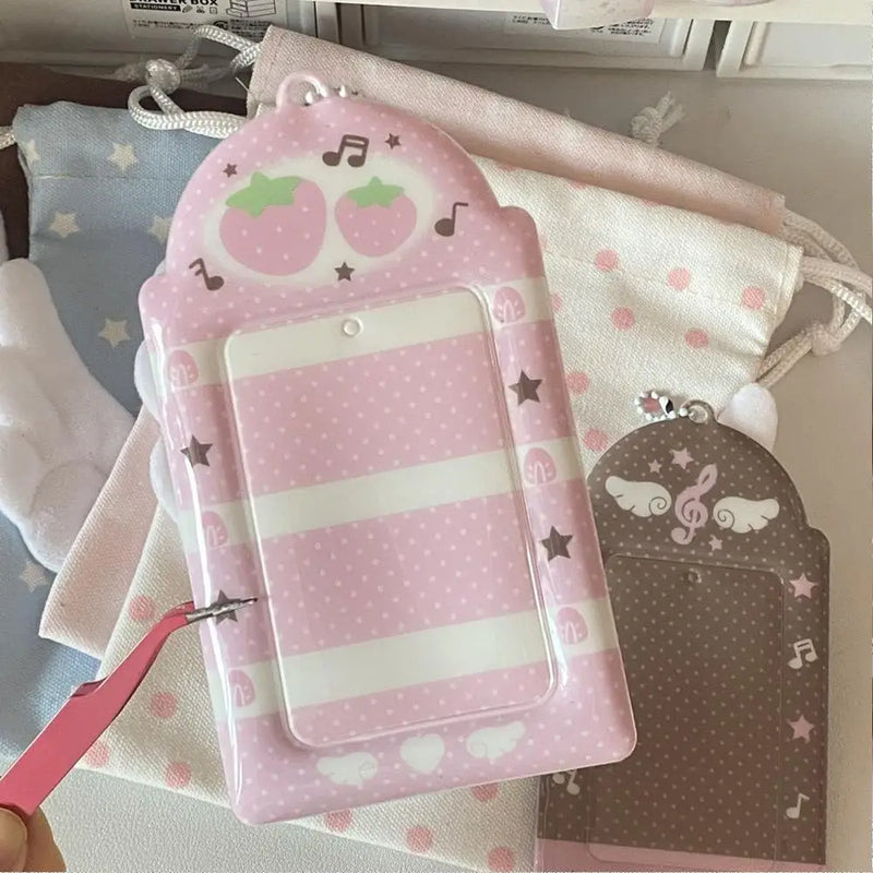 Pink Strawberry Card Holder Keychain