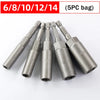 A set of stainless steel nut driver bits ranging from 5.5 to 19mm are displayed on a white background.