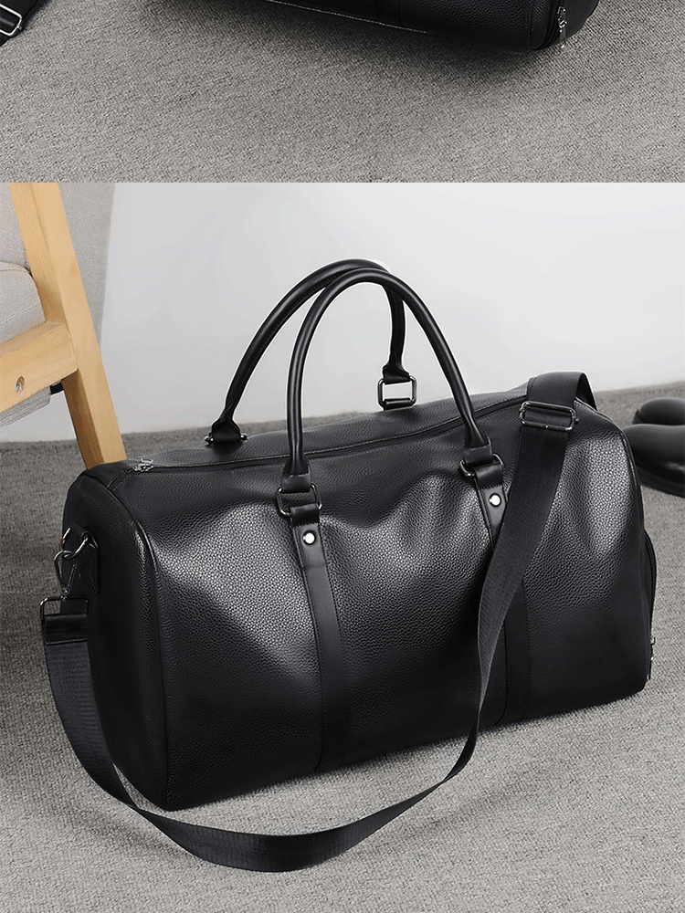 Retro PU Leather Weekender Duffel Bag with Adjustable Shoulder Strap