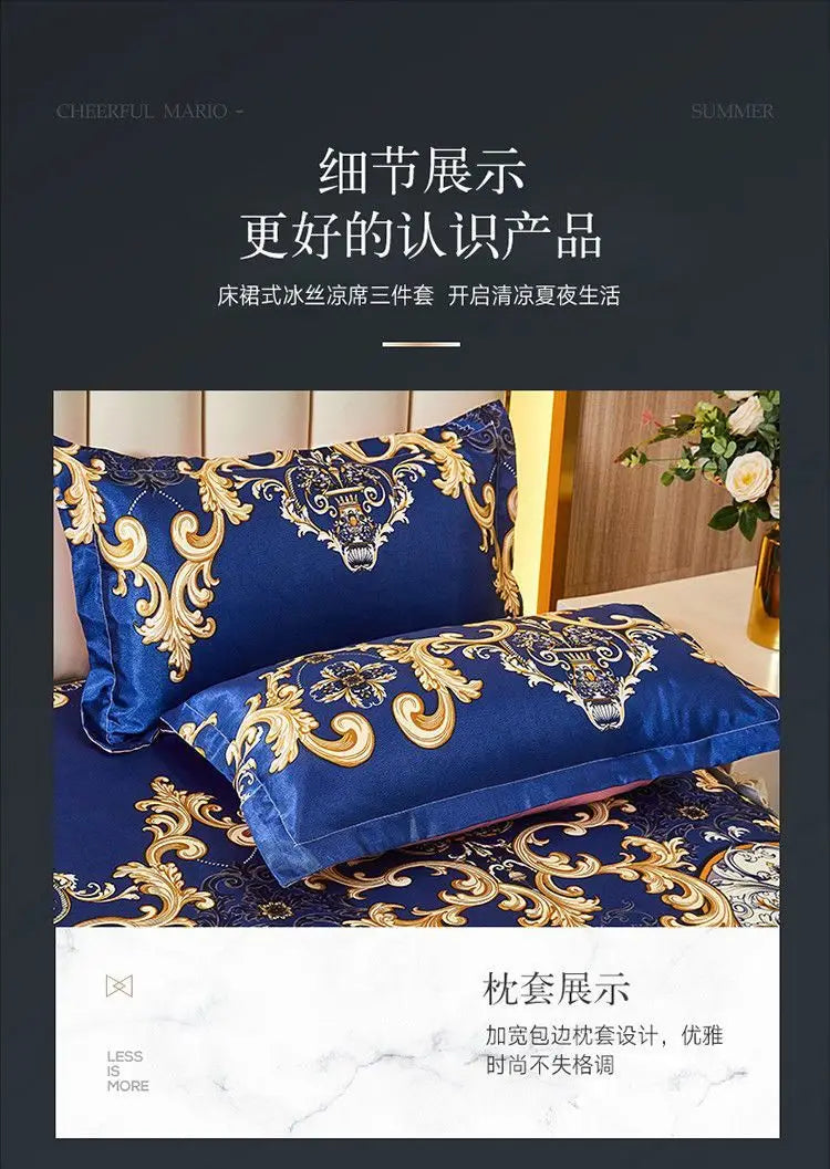 4-Piece Royal Blue Bedding Set with Bed Skirt and Pillow Covers