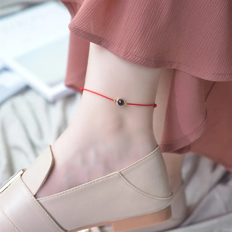 Handwoven Crystal Anklet with Natural Stone Charms