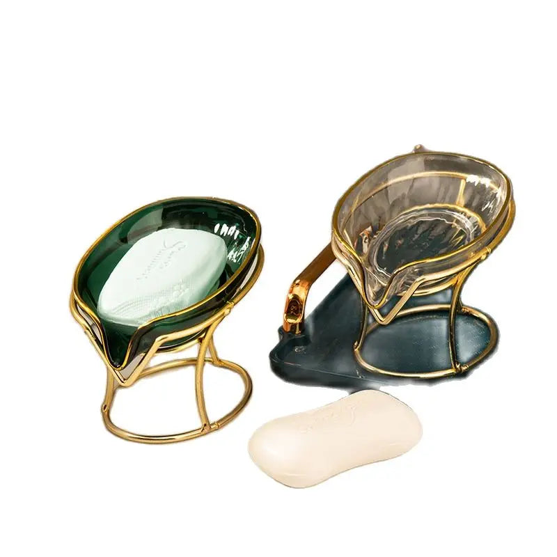 Leaf-Shape Self-Draining Soap Dish with Metal Bracket