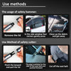 Instructions showing how to use a safety hammer and a safety cutter for car emergency situations