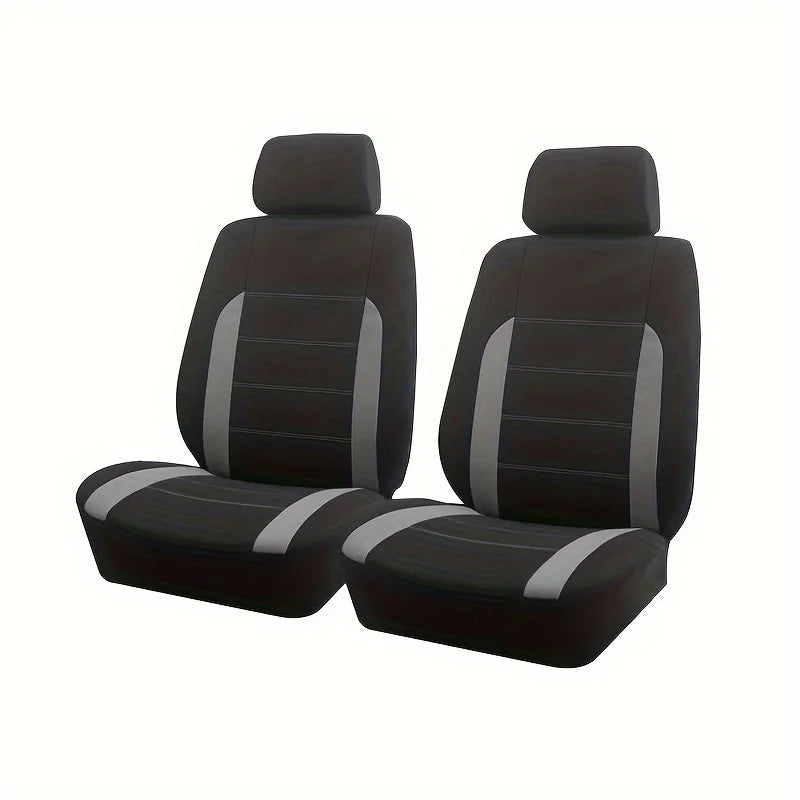A set of two black and gray two-tone car seat covers.