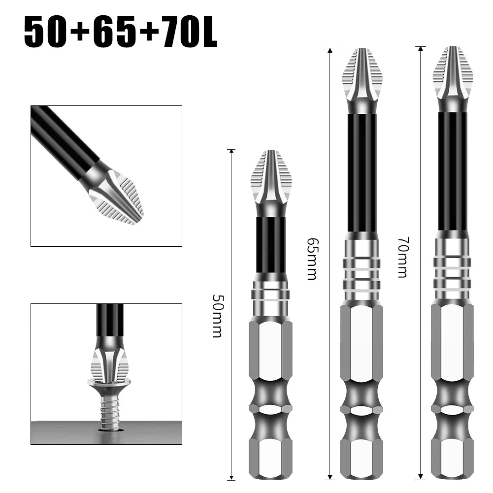 Magnetic Cross Head Screwdriver Bit Set (S2 Steel, Anti-Slip)