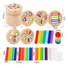A set of wooden color sorting toys for toddlers featuring various colored holes and rods for fine motor skill development.