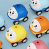 A collection of colorful balloon-powered racing cars in various colors like blue, orange, yellow, and pink.