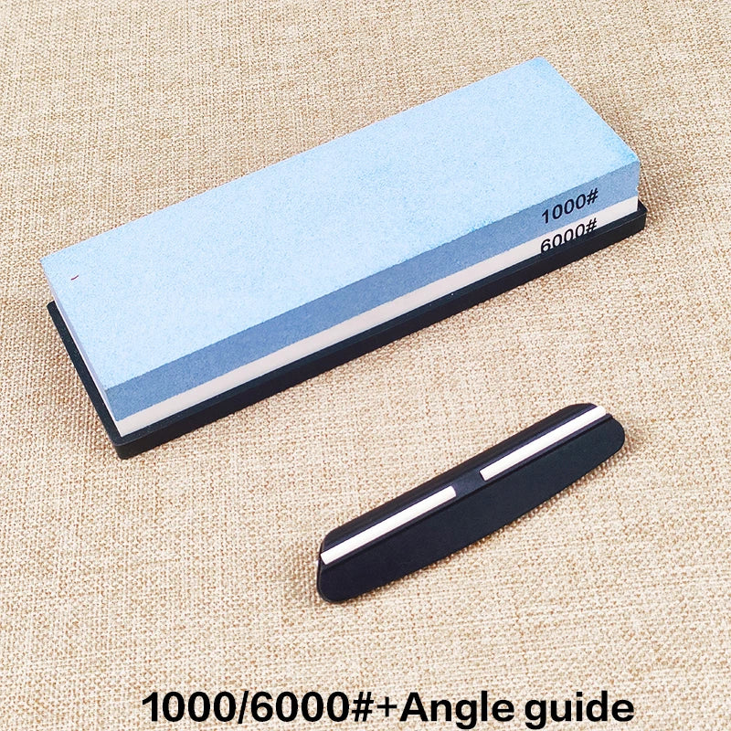 Dual-Grit Knife Sharpening Stone Kit with Bamboo Base & Angle Guide
