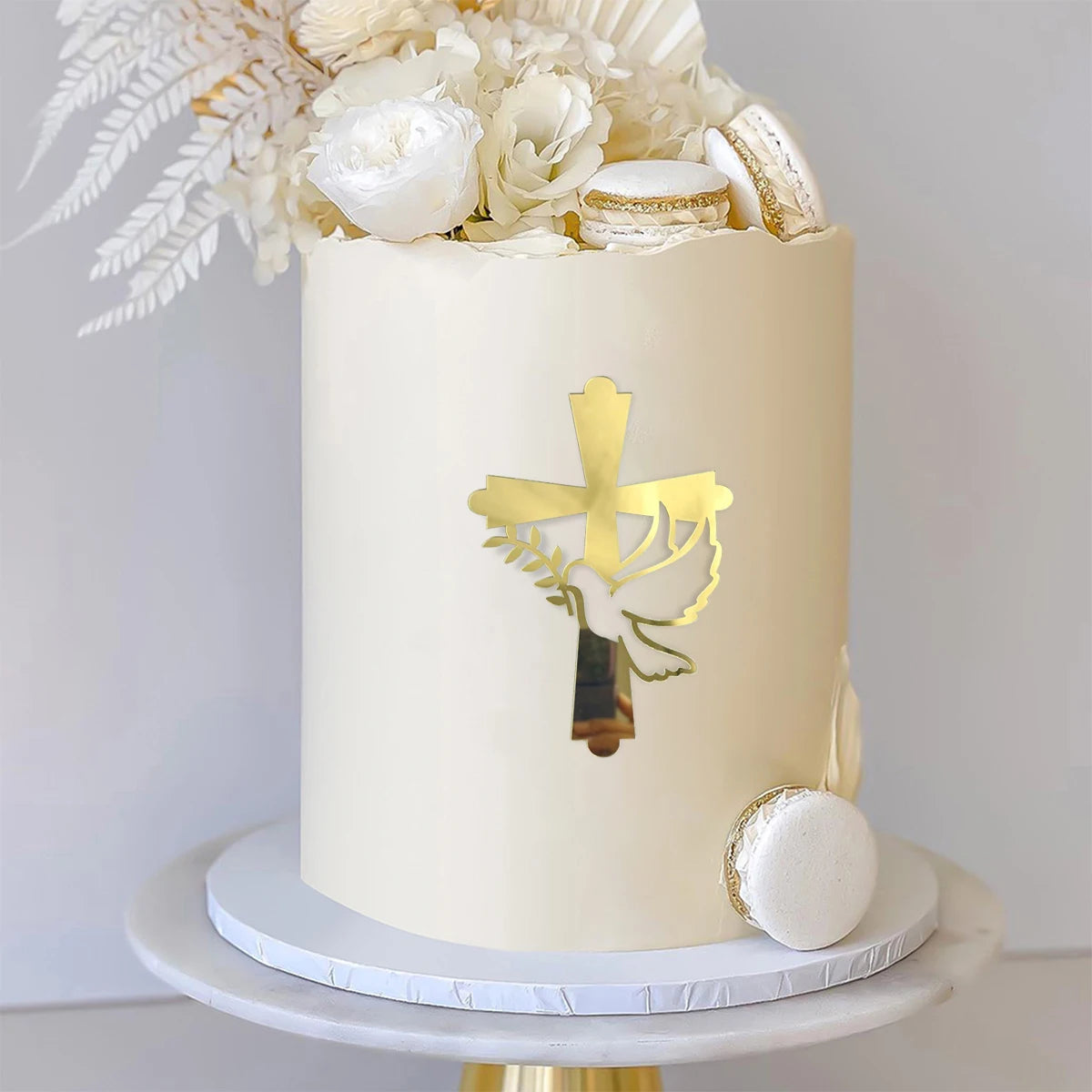 Elegant Gold Acrylic Cross Cake Toppers for Religious Celebrations