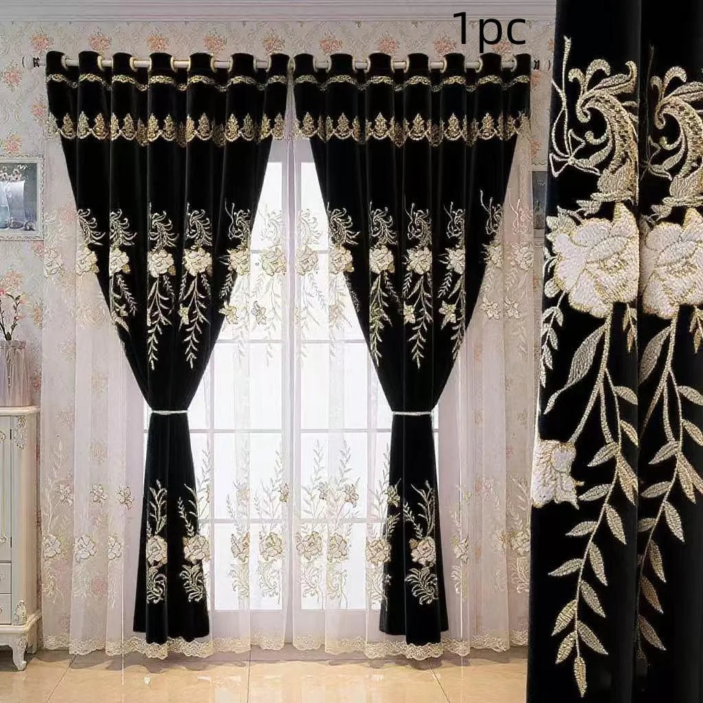 Double Layer Sheer and Blackout Curtain with Elegant Embroidery