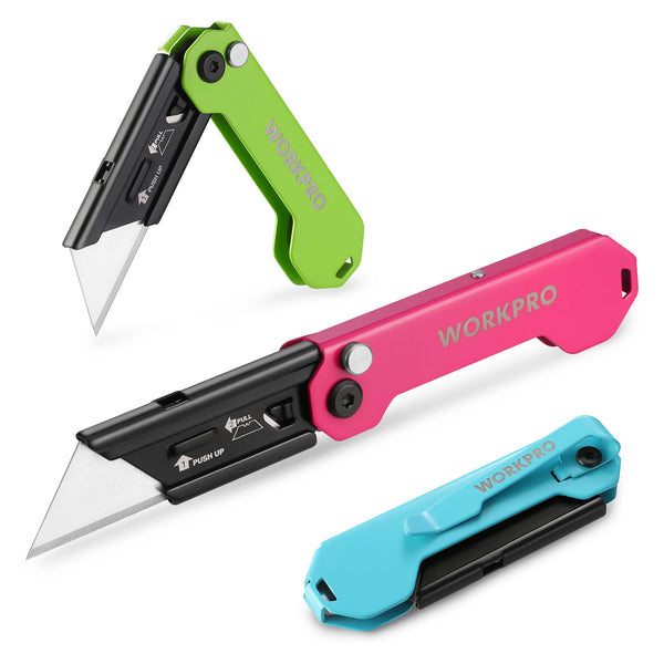 Folding Utility Knife 3-Pack with Quick-Change Blades and Belt Clip