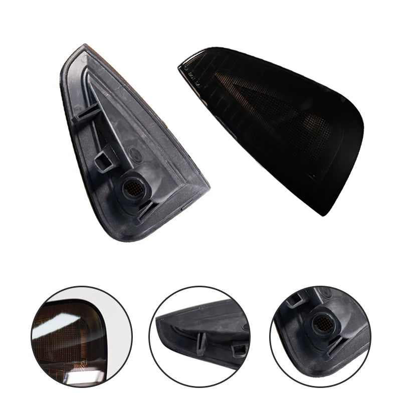 Two black front side marker light housings for a Dodge Charger, shown from different angles.