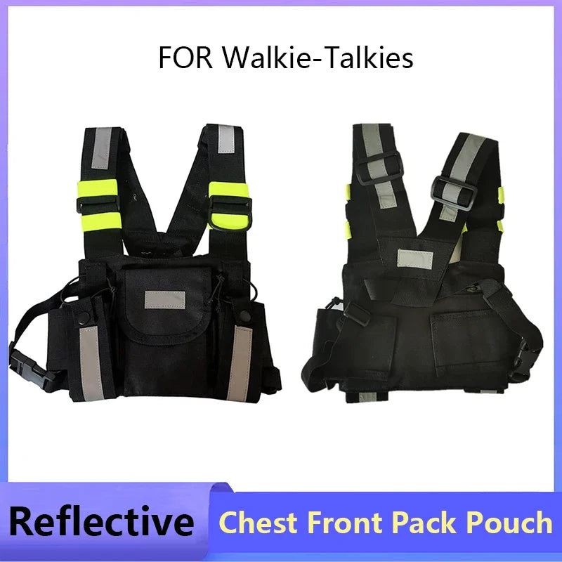 Black reflective chest front pack pouch for walkie-talkies and radios