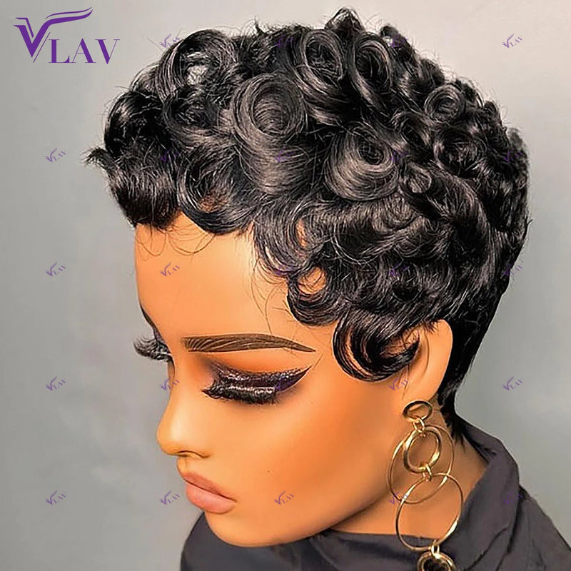 Glueless Short Human Hair Wig with Bangs