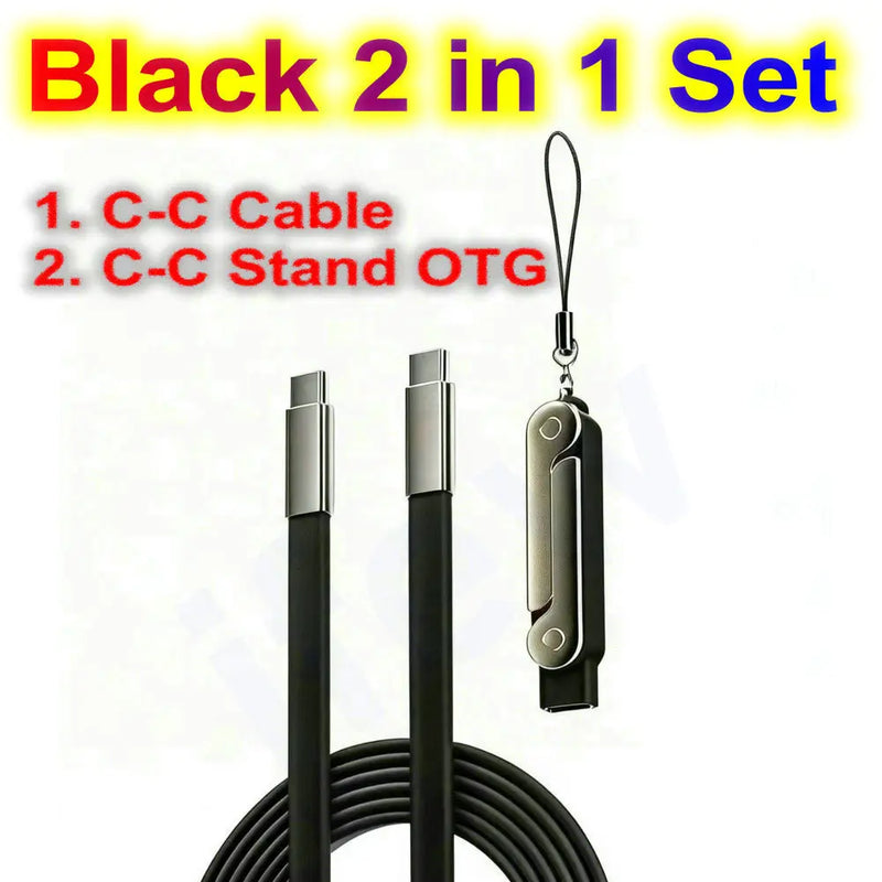 Flat USB-C Fast-Charging Cable with Foldable Phone Stand