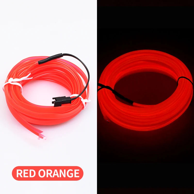 Red orange flexible 5m USB LED light strip coiled for car interior lighting