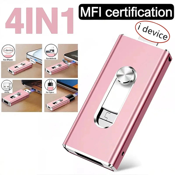 4-in-1 Portable Flash Drive – USB-C, Lightning & USB-A for iPhone, iPad, Android & PC