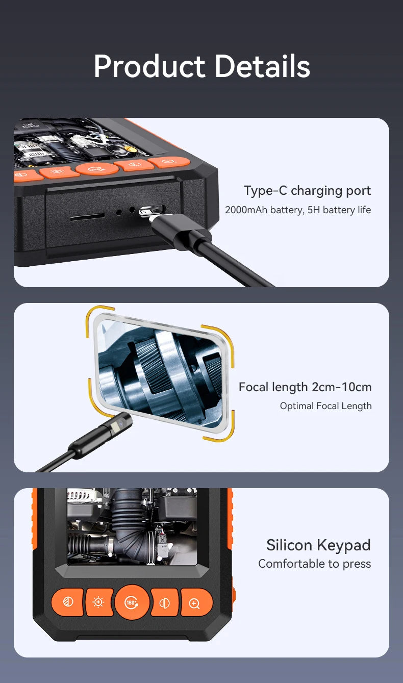 Professional 1080P Dual-Lens Endoscope Inspection Camera with 4.3" LCD Screen
