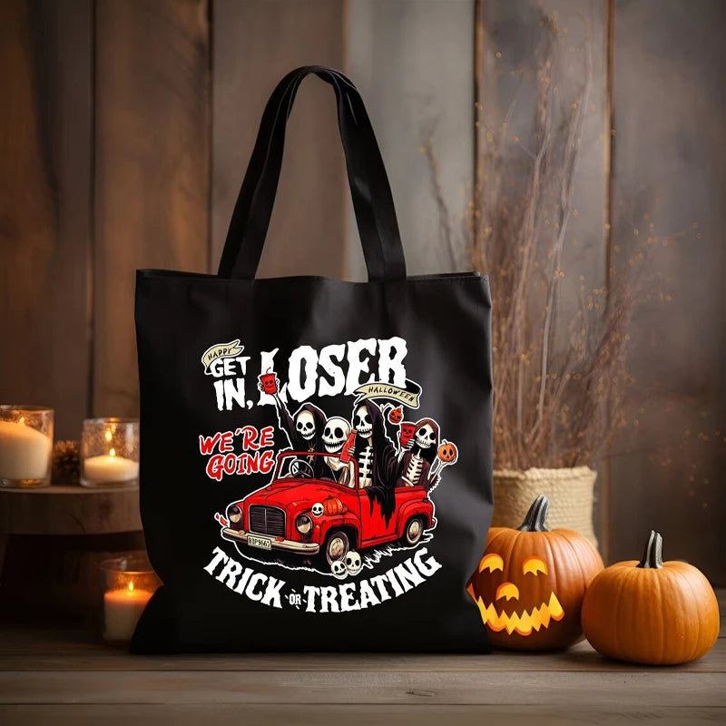 Halloween Canvas Tote Bag with 'Get in Losers' Print