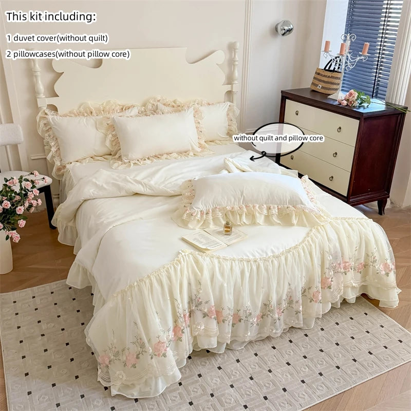 Lace-Embroidered Duvet Cover Set with Pillowcases