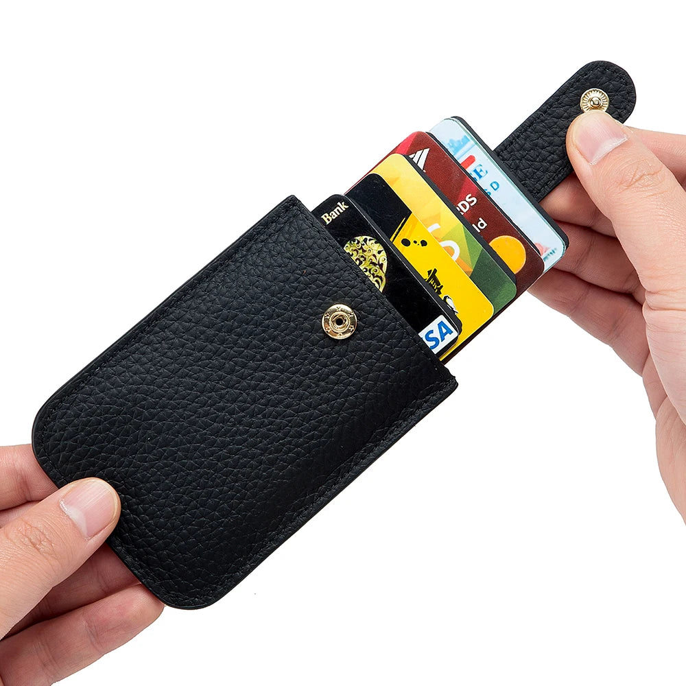 Slim Leather Card Holder with Quick-Access Pull Tab