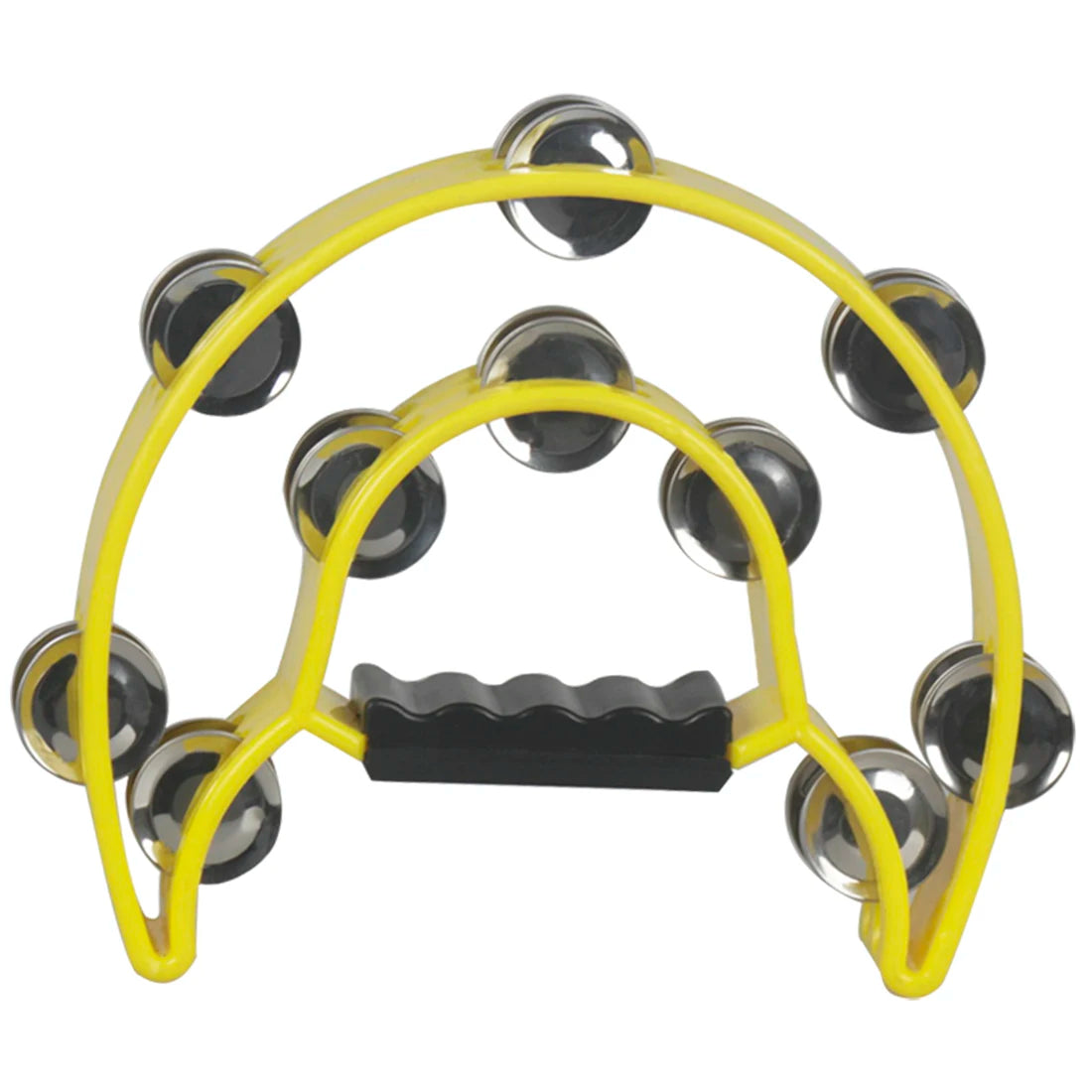 Yellow double-layer half moon tambourine with hand bells