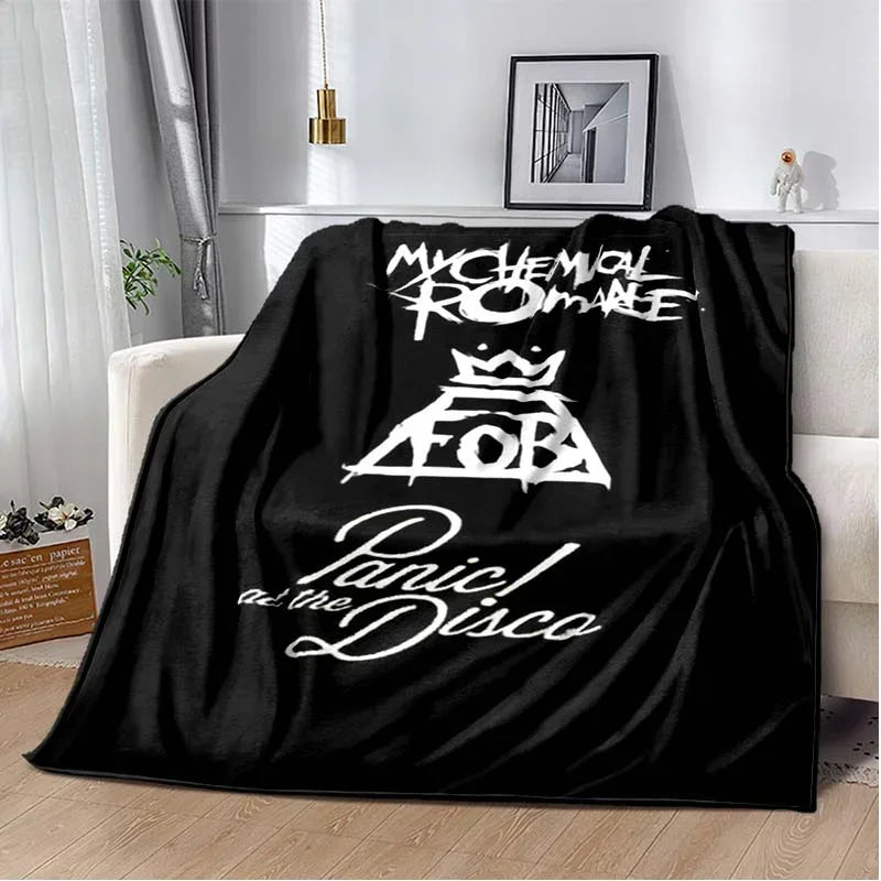 Black fleece throw blanket featuring My Chemical Romance logo and text