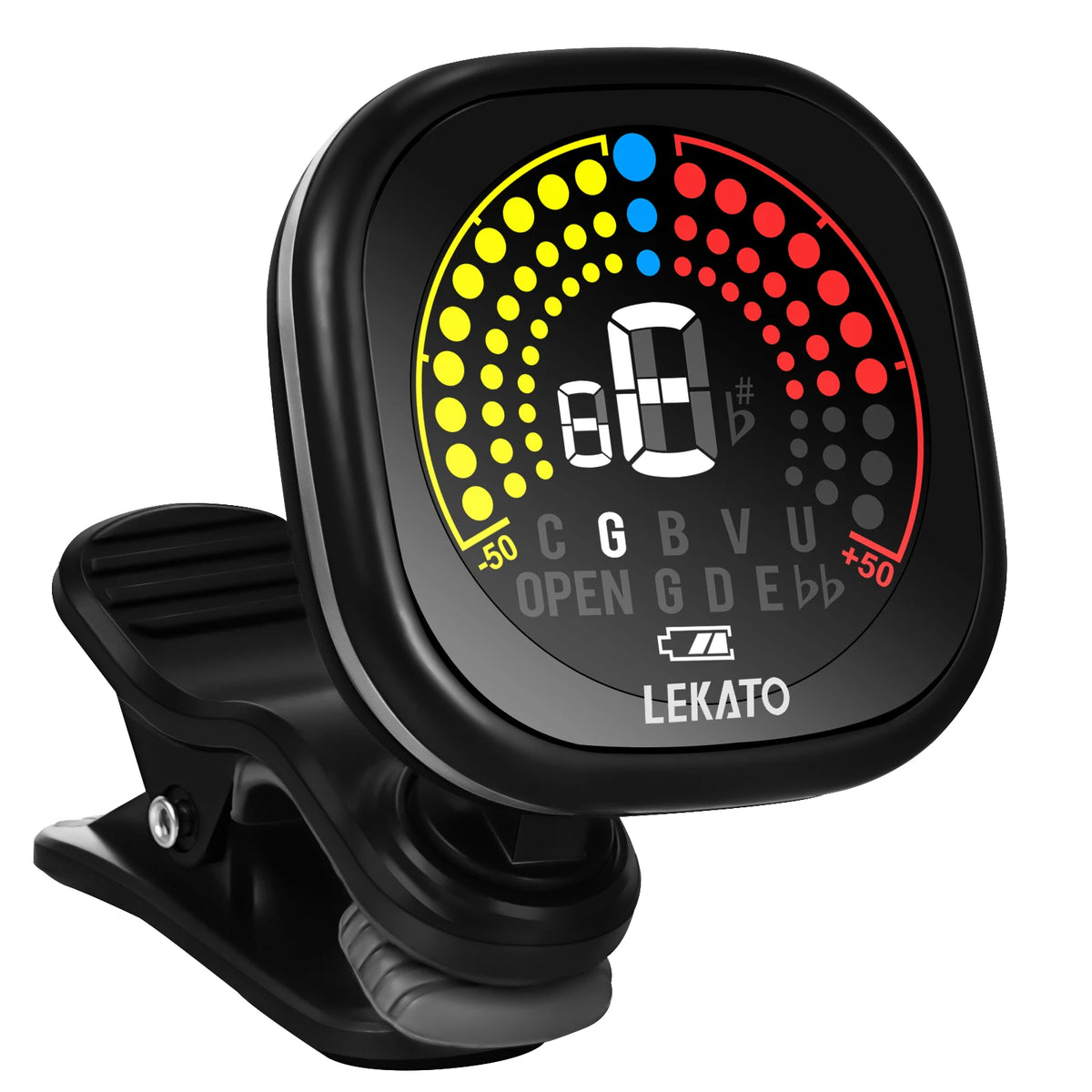 Rechargeable Clip-On Tuner for Guitar, Bass, Ukulele & Violin