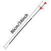 A long, thin flexible drain snake with a metal shaft and red handle, shown diagonally.