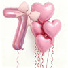 Pink Bow Heart and Number Foil Balloon Set for Celebrations