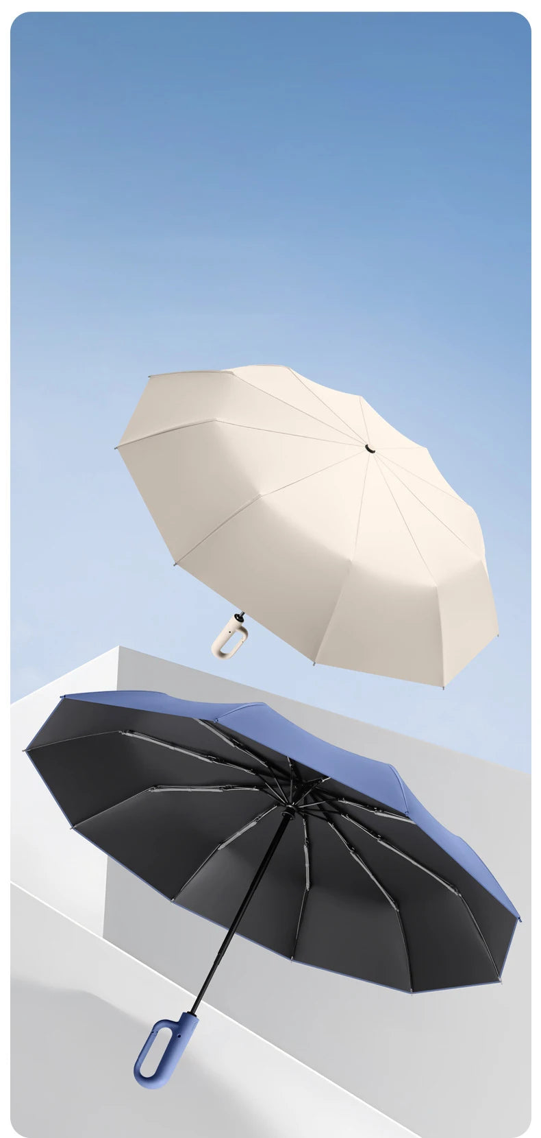 Auto Reverse-Folding Umbrella with Reflective Stripe & Carabiner Handle