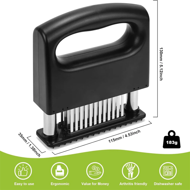 48-Needle Stainless Steel Meat Tenderizer with Safety Guard