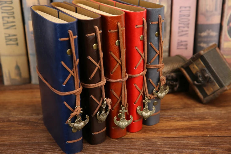 Vintage PU Leather Spiral Journal – Traveler's Notebook with Anchor Design