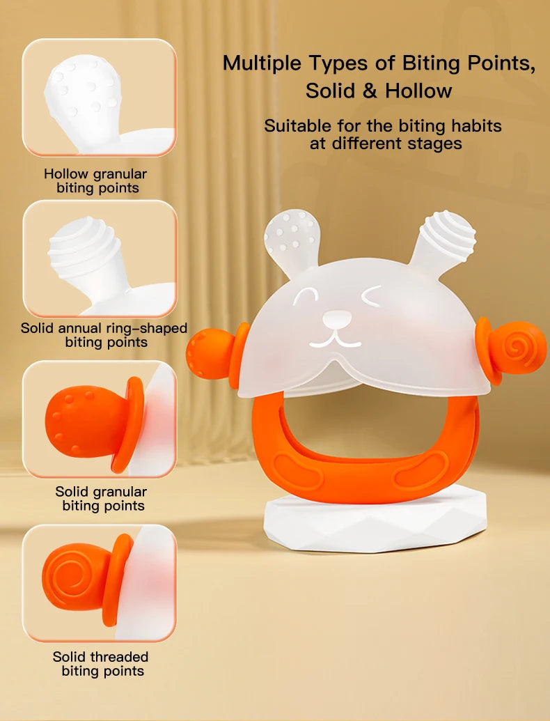 Bunny-Shaped Silicone Teether with Full-Hand Grip for Babies