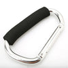 Heavy-duty aluminum stroller hooks featuring a black comfort grip strap.