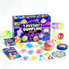 A box of Mystery Dumpling Galaxy squishy toys and several loose colorful fidget dumplings.