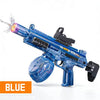 Blue electric water gun with recoil and sensor lights, shown in a product shot.