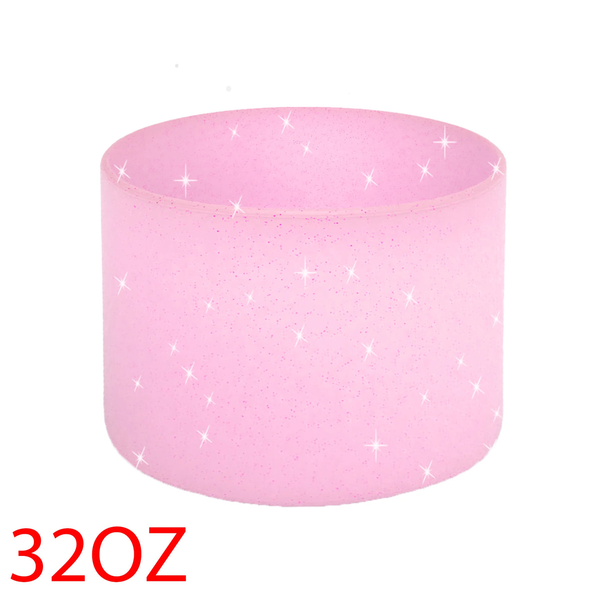 Pinkes Silikon-Bodenverschluss für eine Wasserflasche mit glitzernder Textur und kleinen Sternfunkeln.