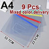 A set of 9 transparent A4 document organizer pockets with dividers in mixed color delivery.