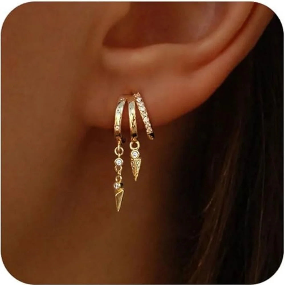 Gold Plated Triple Huggie Stud Earrings