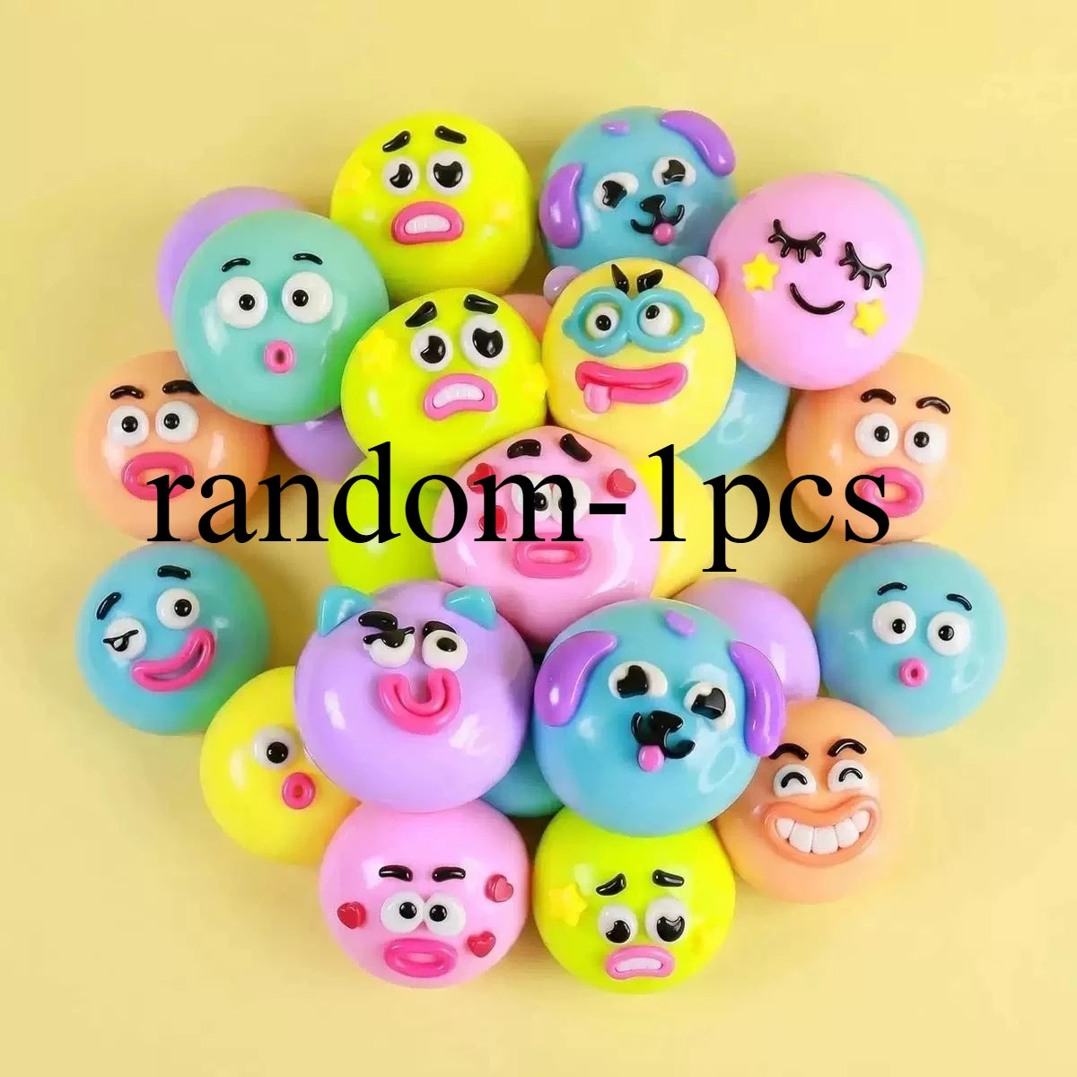 A collection of colorful, squishy face-changing stress relief toys with various expressions and colors.