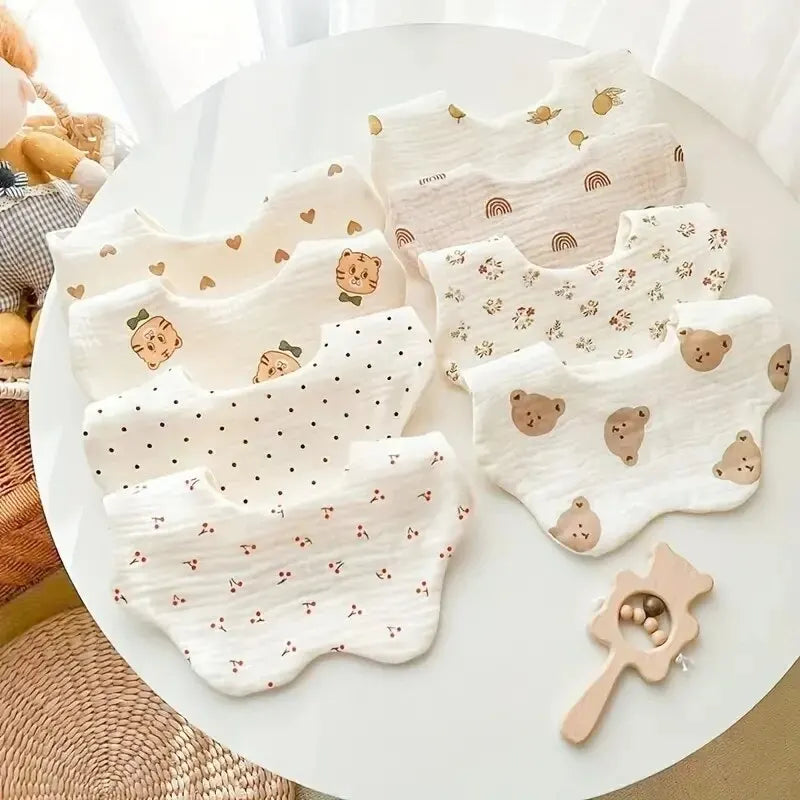 Cotton Gauze Baby Feeding Bibs (3-Pack) with Burp Cloths