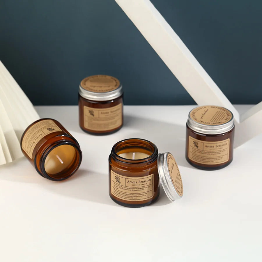 Hand-Poured Soy Wax Aromatherapy Candle in Amber Glass Jar