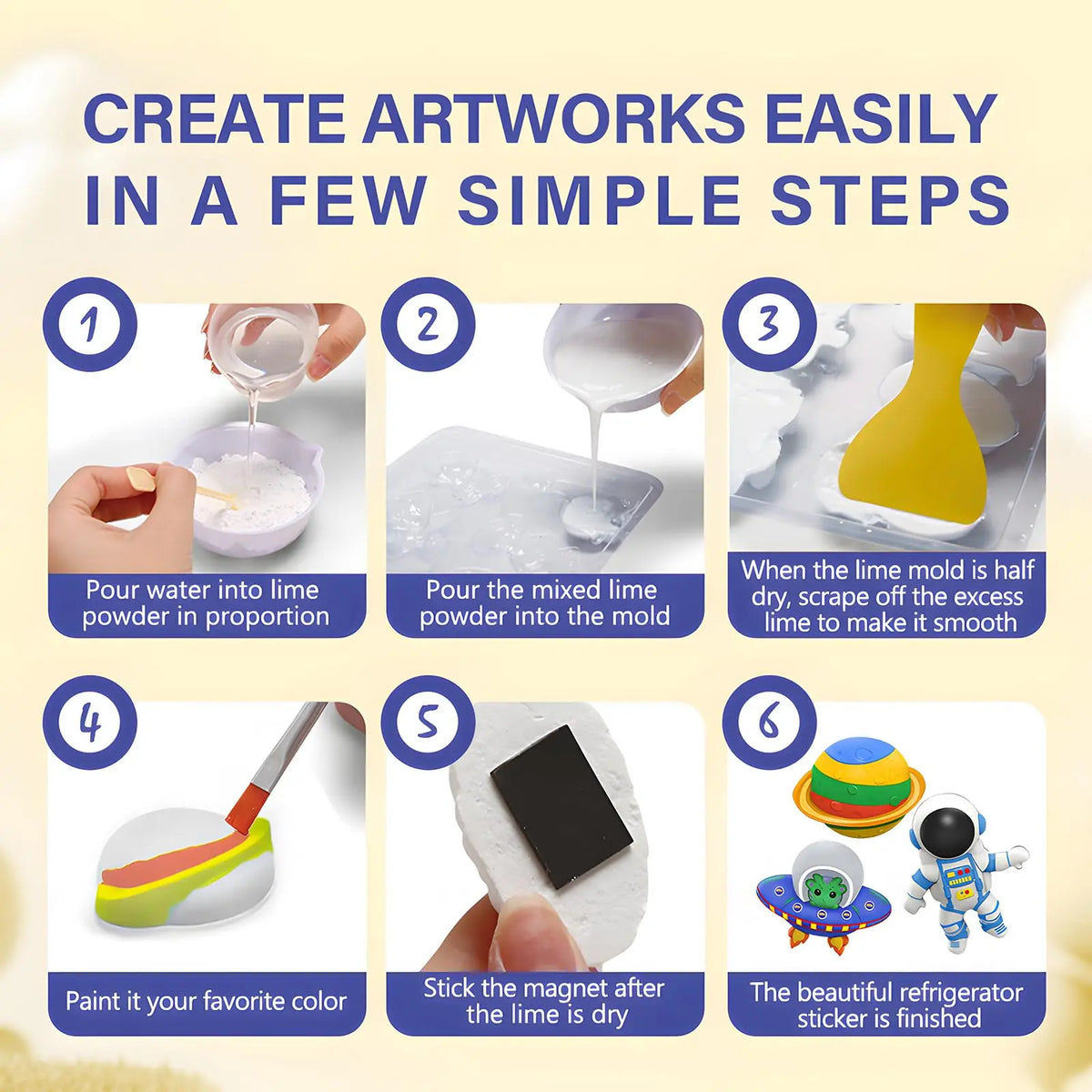 Guide en six étapes pour créer des œuvres d'art facilement avec un moule à citron et de la peinture.