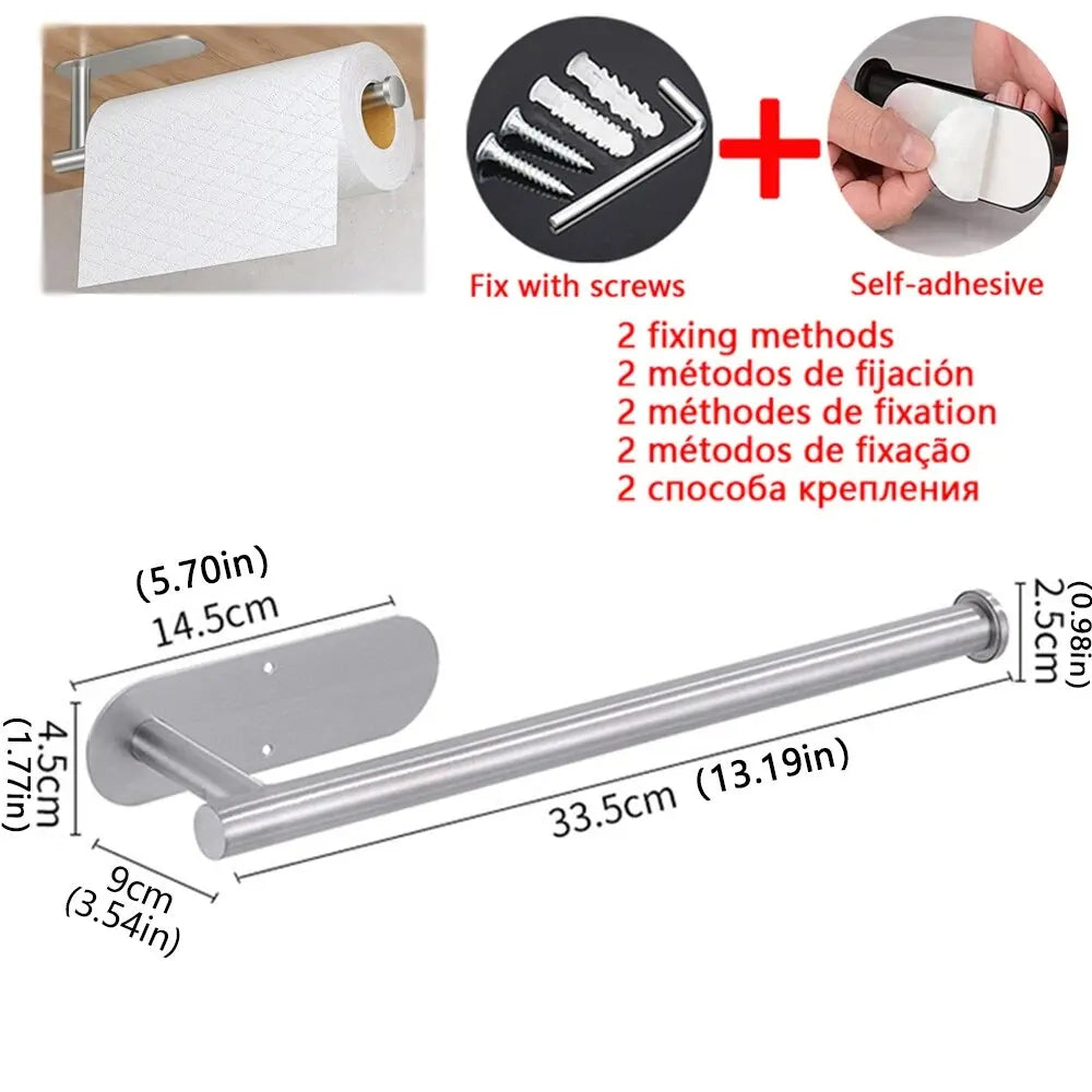 Stainless Steel Adhesive Paper Towel Holder for Kitchen & Bathroom