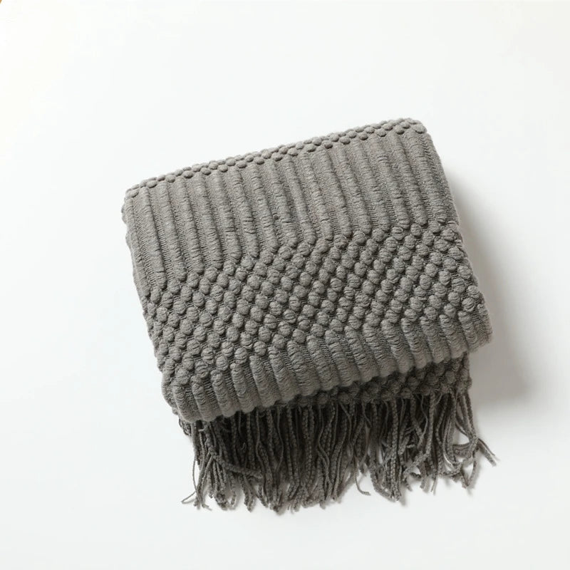 Oversized Chunky Knit Throw Blanket with Tassels